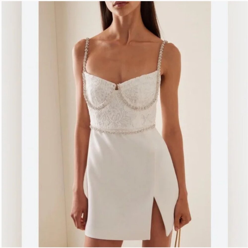 Self Portrait - White Lace Bodice Mini Dress | White | NWT | US 4  | UK 8
